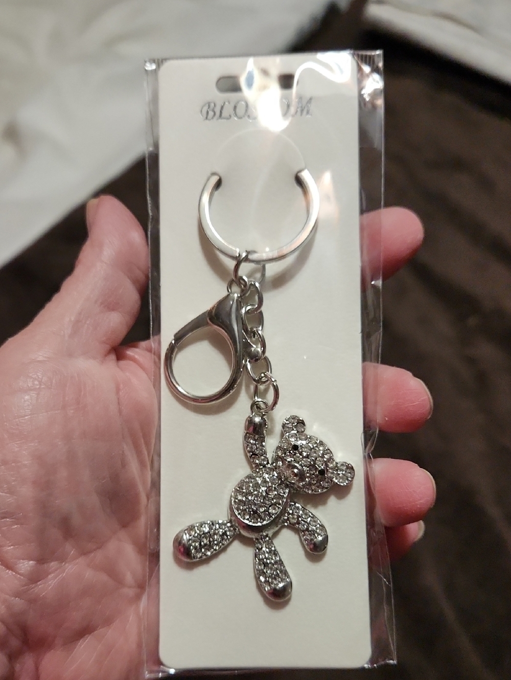 Silver Crystal Teddy Bear Keychain Or Bag Charm